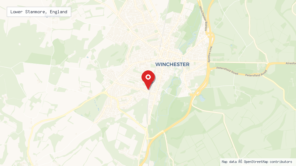 Street map of Lower Stanmore, England with location pin