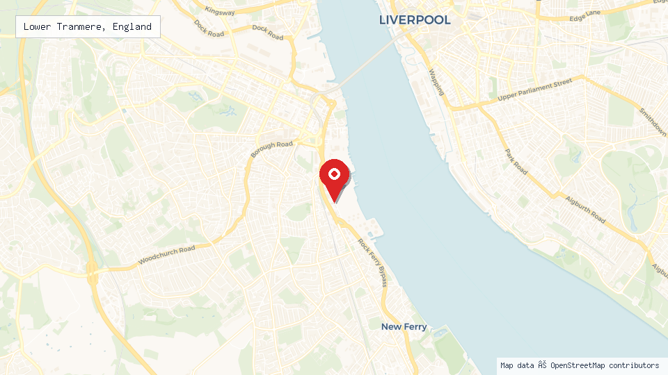 Street map of Lower Tranmere, England with location pin