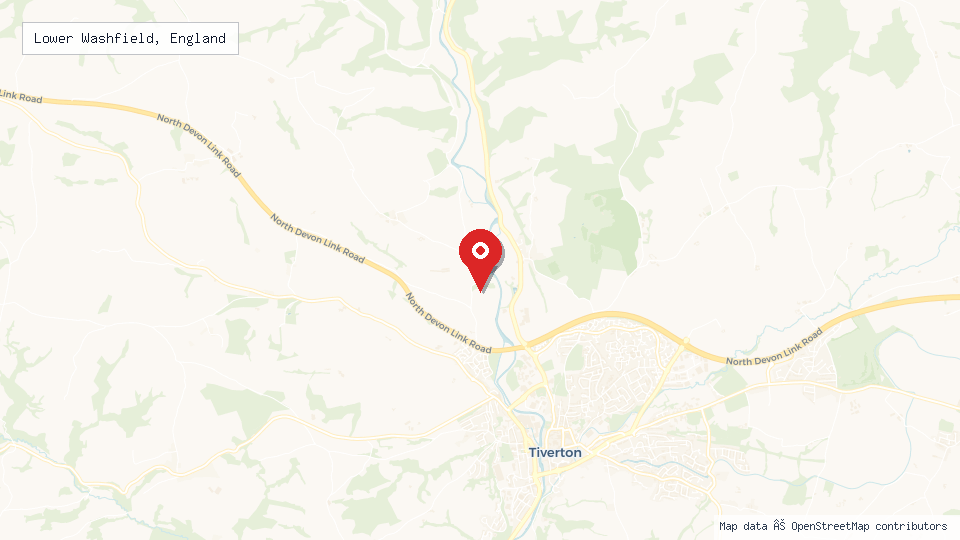Street map of Lower Washfield, England with location pin