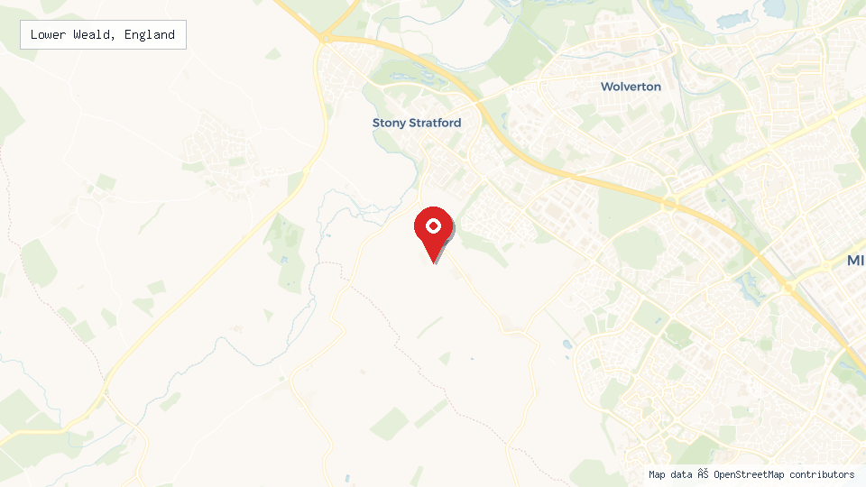 Street map of Lower Weald, England with location pin