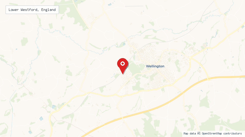 Street map of Lower Westford, England with location pin