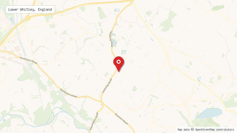 Street map of Lower Whitley, England with location pin