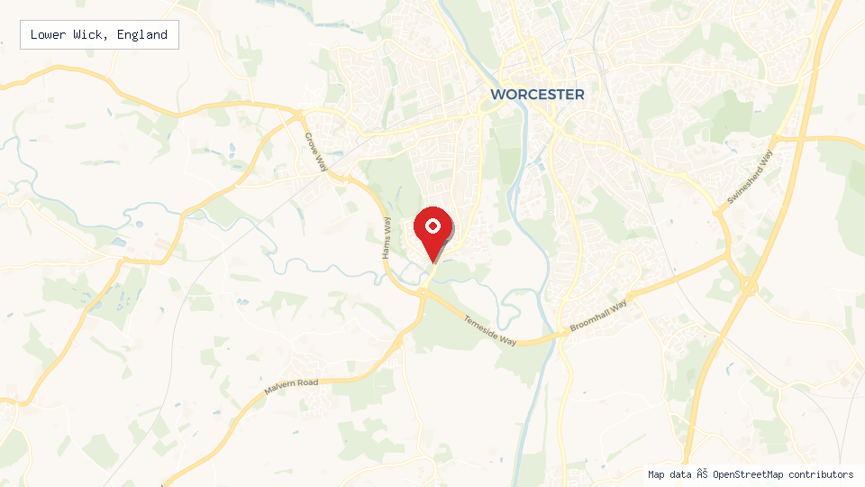 Street map of Lower Wick, England with location pin