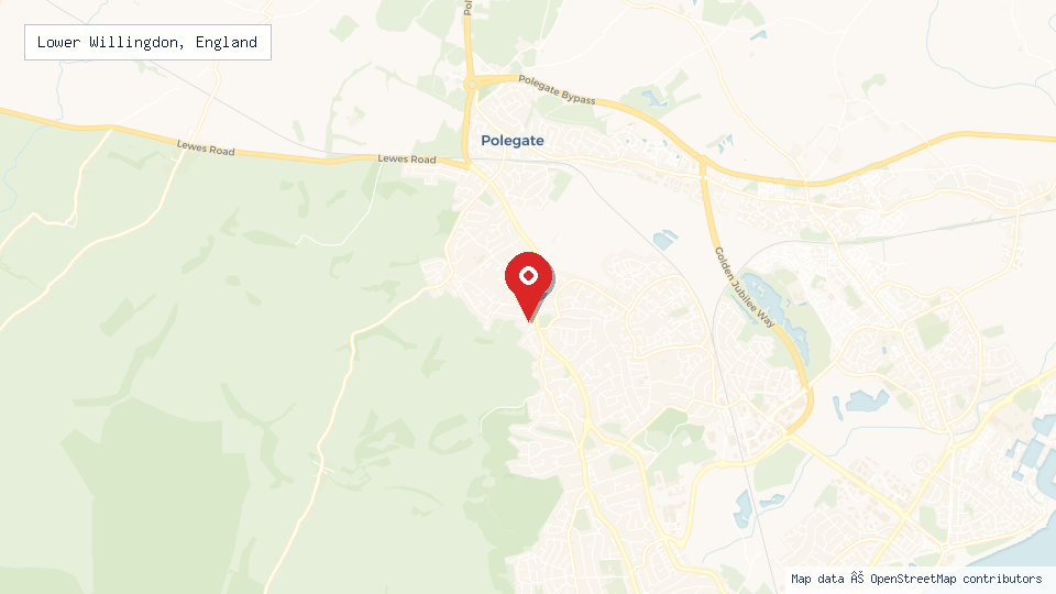Street map of Lower Willingdon, England with location pin