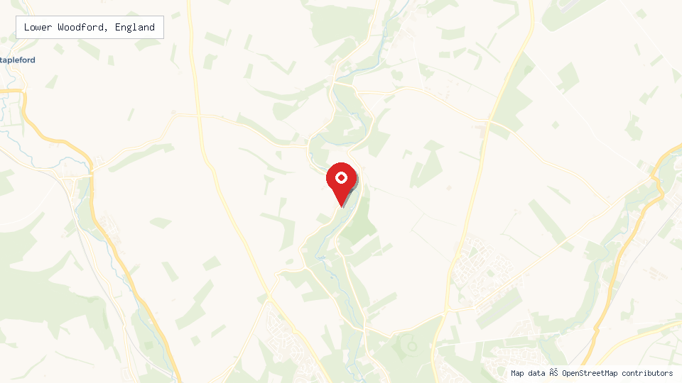 Street map of Lower Woodford, England with location pin