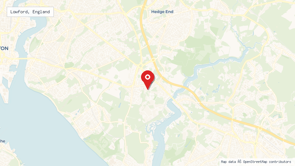 Street map of Lowford, England with location pin