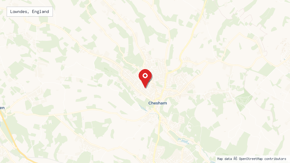 Street map of Lowndes, England with location pin