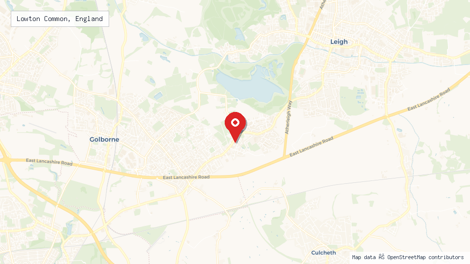 Street map of Lowton Common, England with location pin
