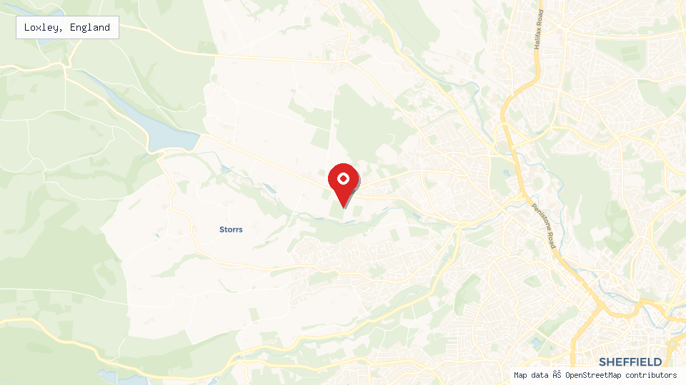 Street map of Loxley, England with location pin