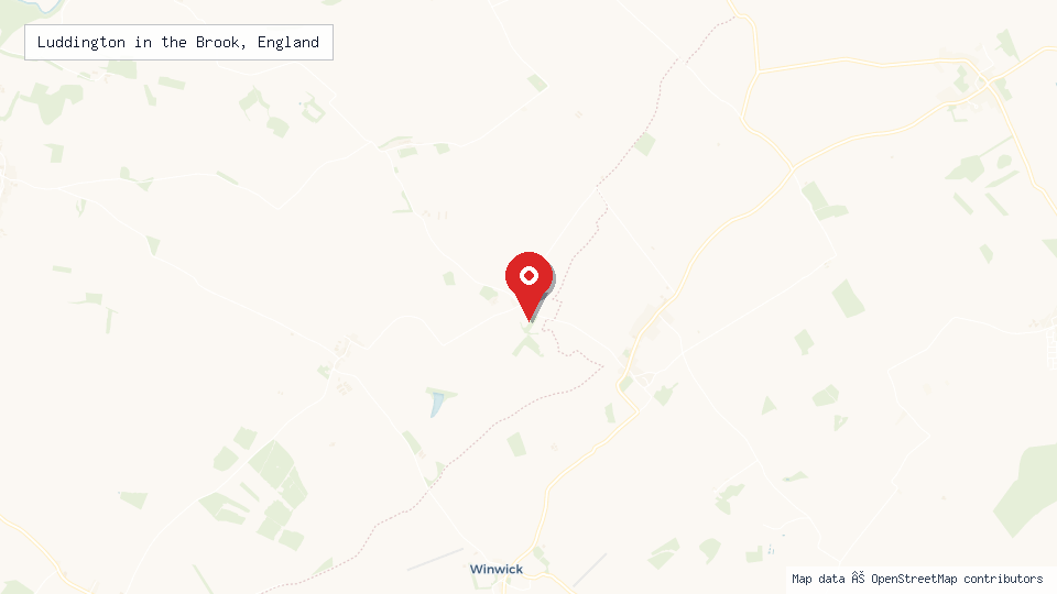 Street map of Luddington in the Brook, England with location pin