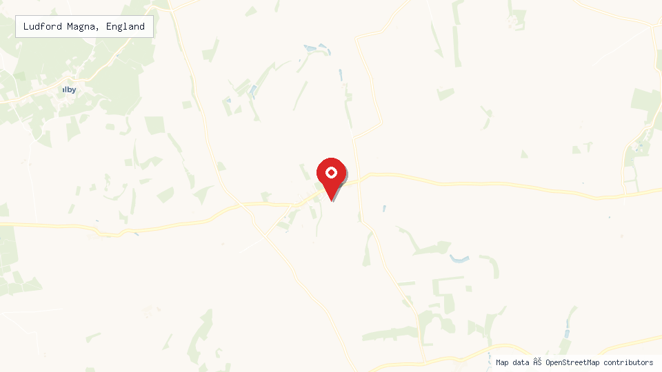 Street map of Ludford Magna, England with location pin