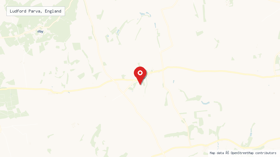 Street map of Ludford Parva, England with location pin
