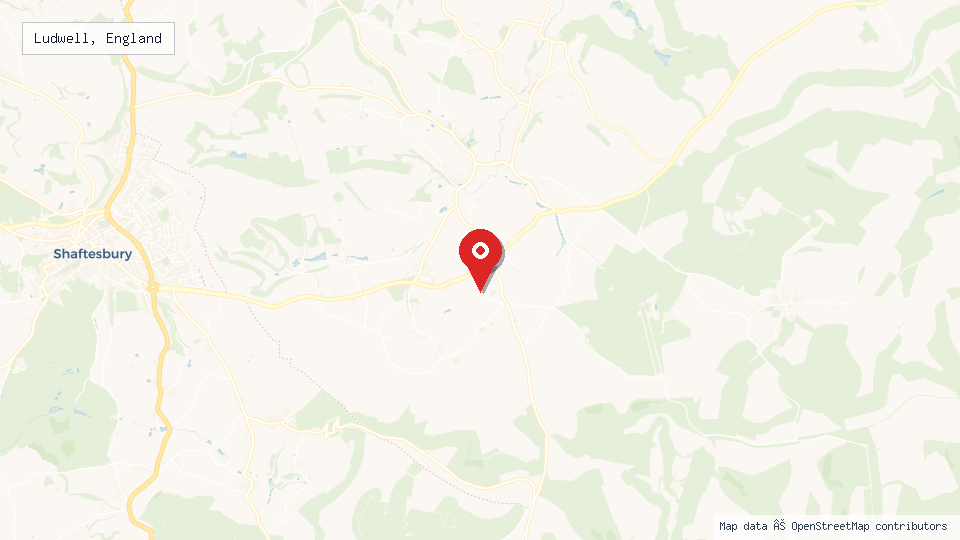 Street map of Ludwell, England with location pin