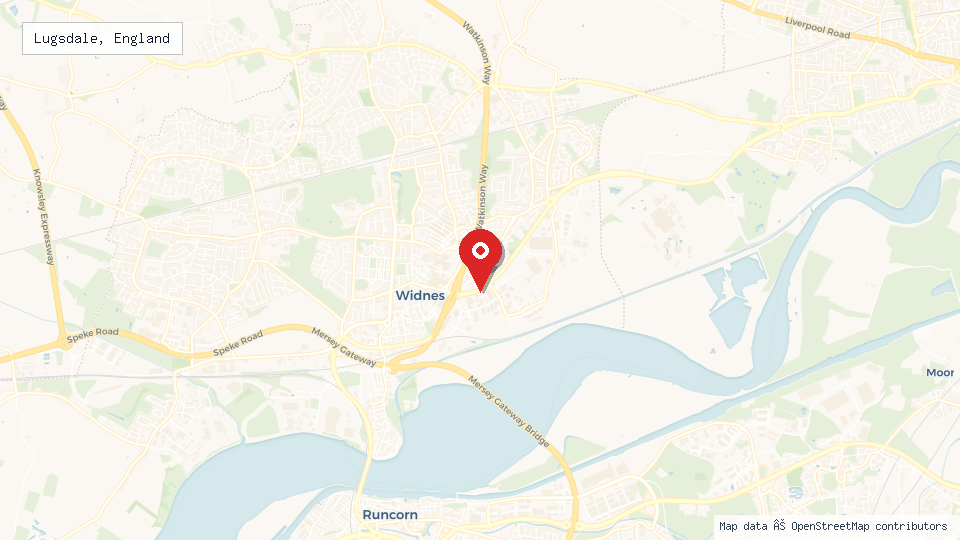 Street map of Lugsdale, England with location pin