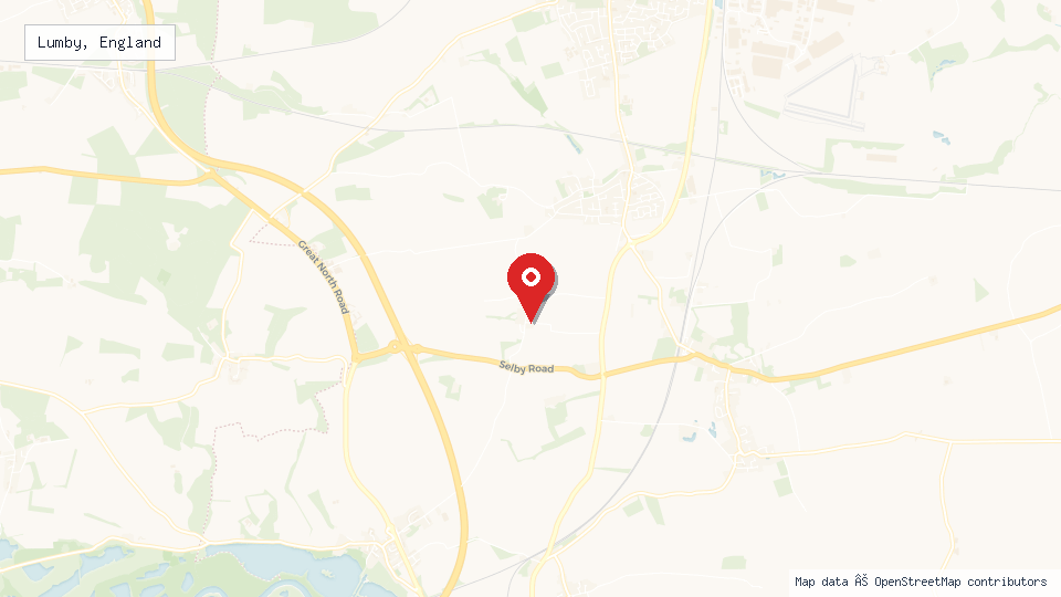 Street map of Lumby, England with location pin