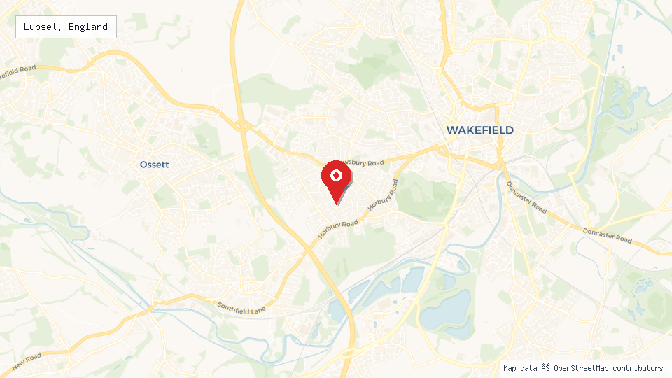Street map of Lupset, England with location pin