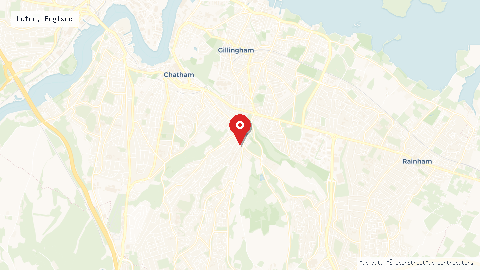 Street map of Luton, England with location pin