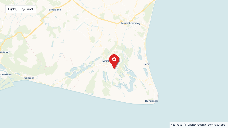 Street map of Lydd, England with location pin