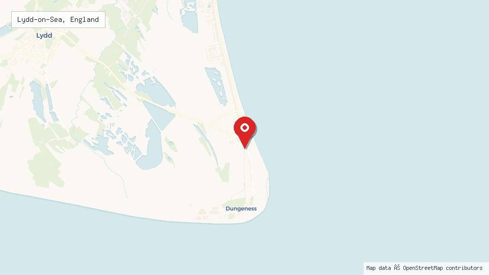 Street map of Lydd-on-Sea, England with location pin