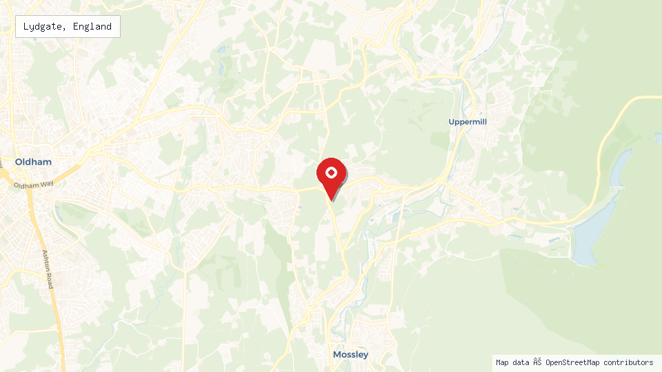 Street map of Lydgate, England with location pin