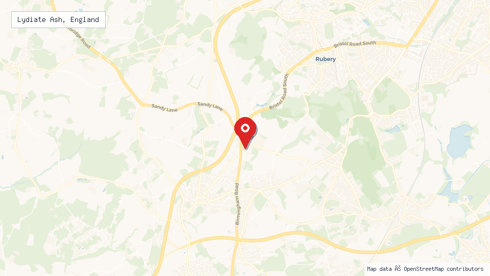 Street map of Lydiate Ash, England with location pin