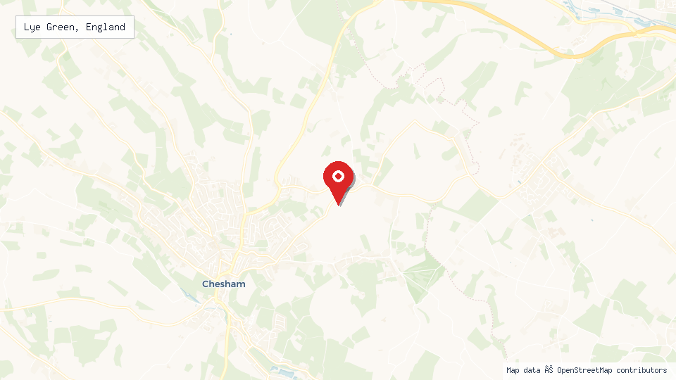 Street map of Lye Green, England with location pin