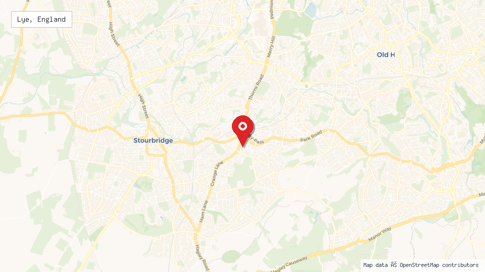 Street map of Lye, England with location pin