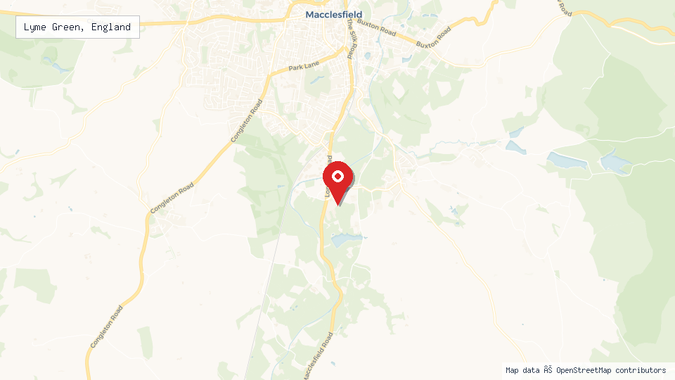 Street map of Lyme Green, England with location pin