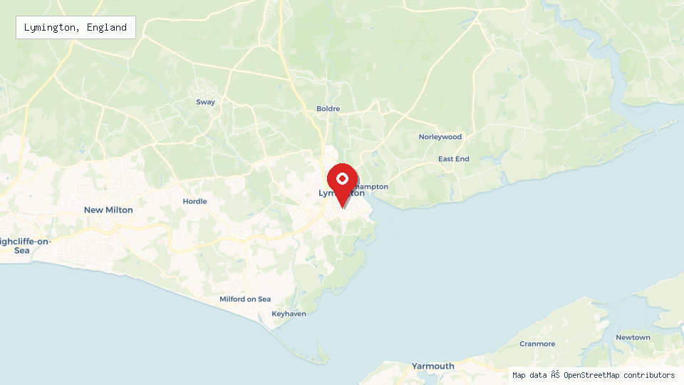 Street map of Lymington, England with location pin