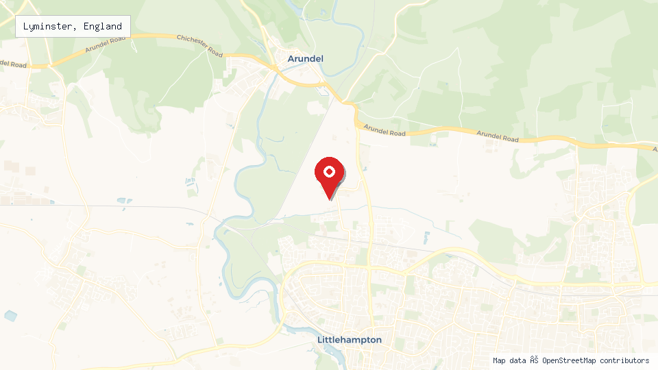 Street map of Lyminster, England with location pin