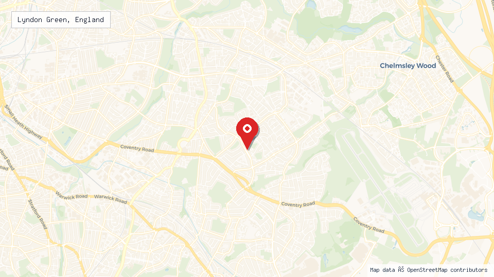 Street map of Lyndon Green, England with location pin