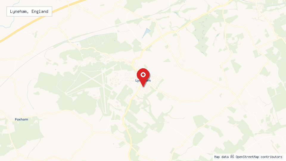 Street map of Lyneham, England with location pin