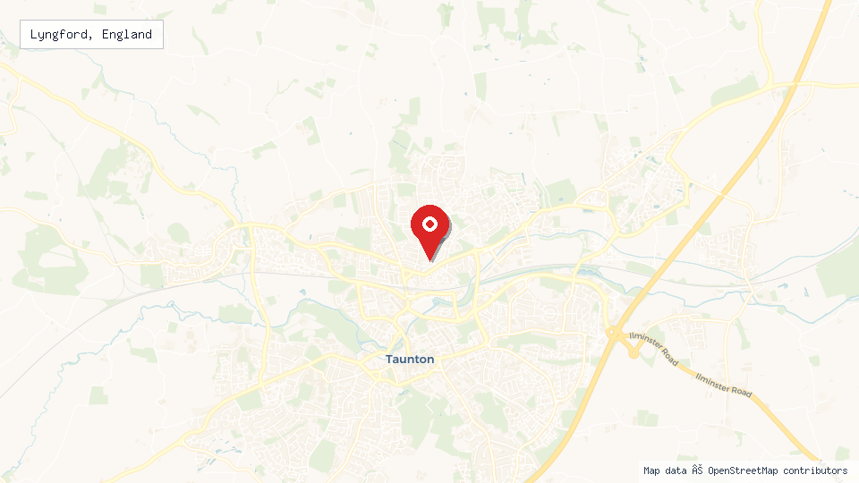 Street map of Lyngford, England with location pin