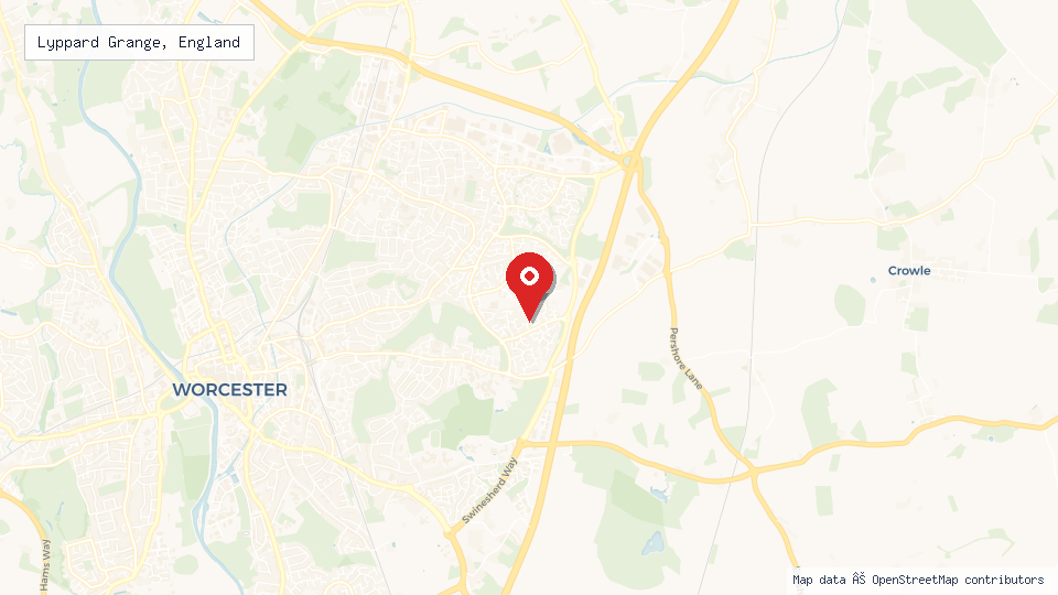 Street map of Lyppard Grange, England with location pin
