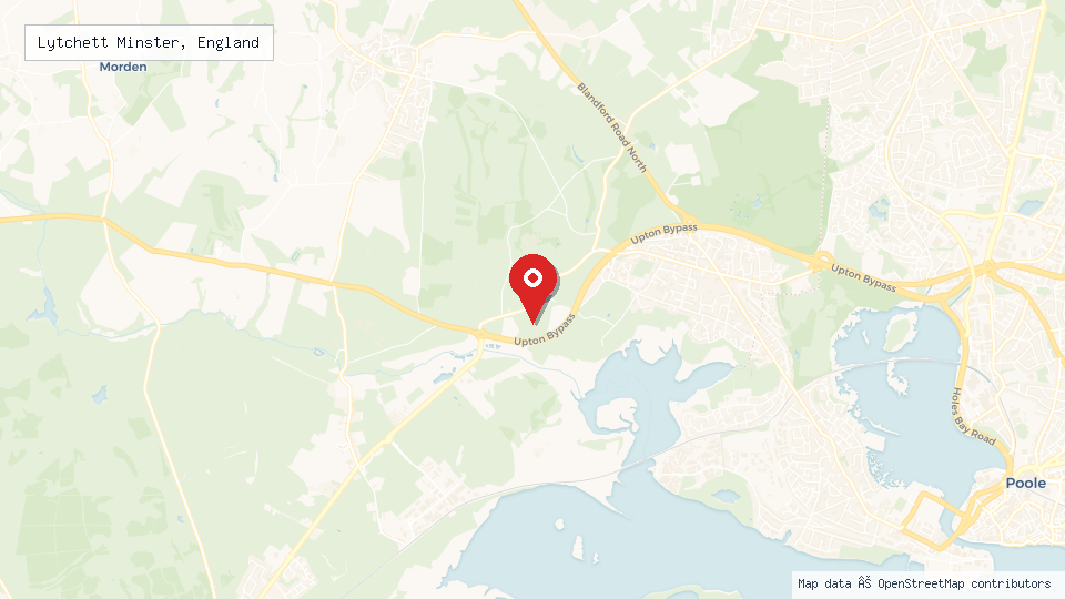 Street map of Lytchett Minster, England with location pin