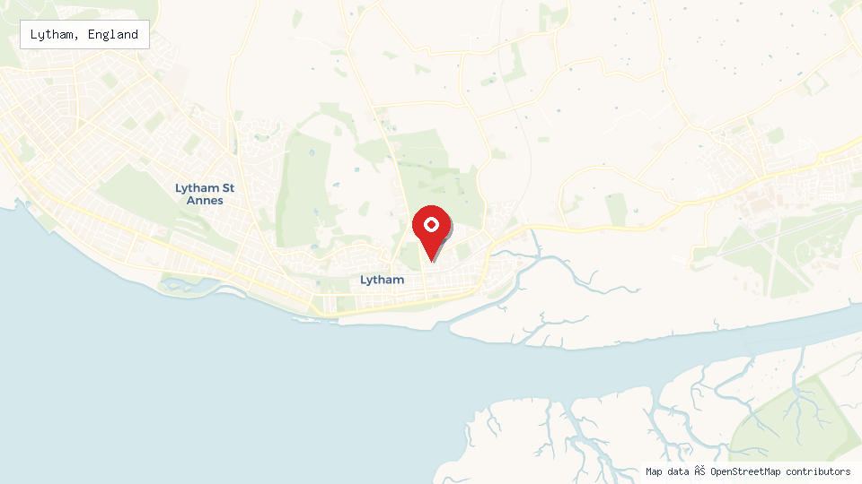 Street map of Lytham, England with location pin