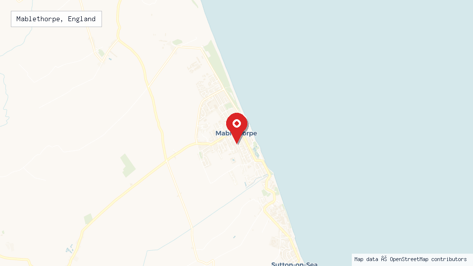 Street map of Mablethorpe, England with location pin