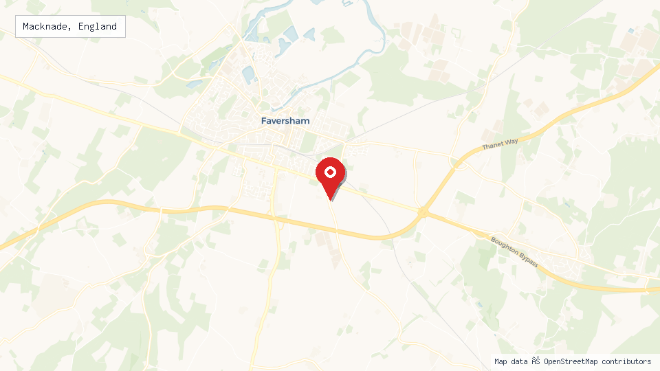 Street map of Macknade, England with location pin