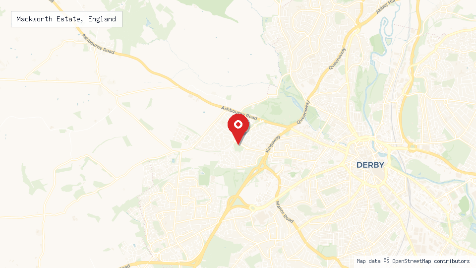 Street map of Mackworth Estate, England with location pin