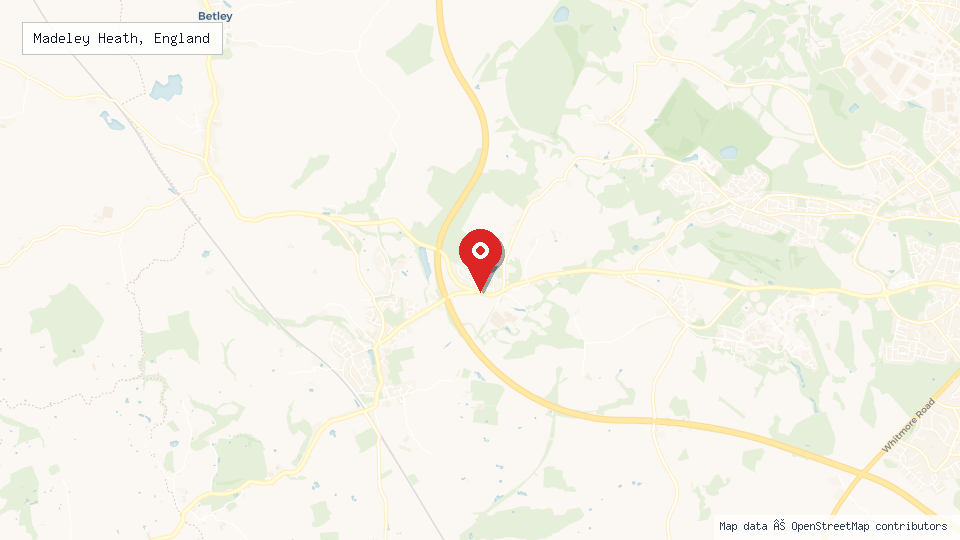 Street map of Madeley Heath, England with location pin