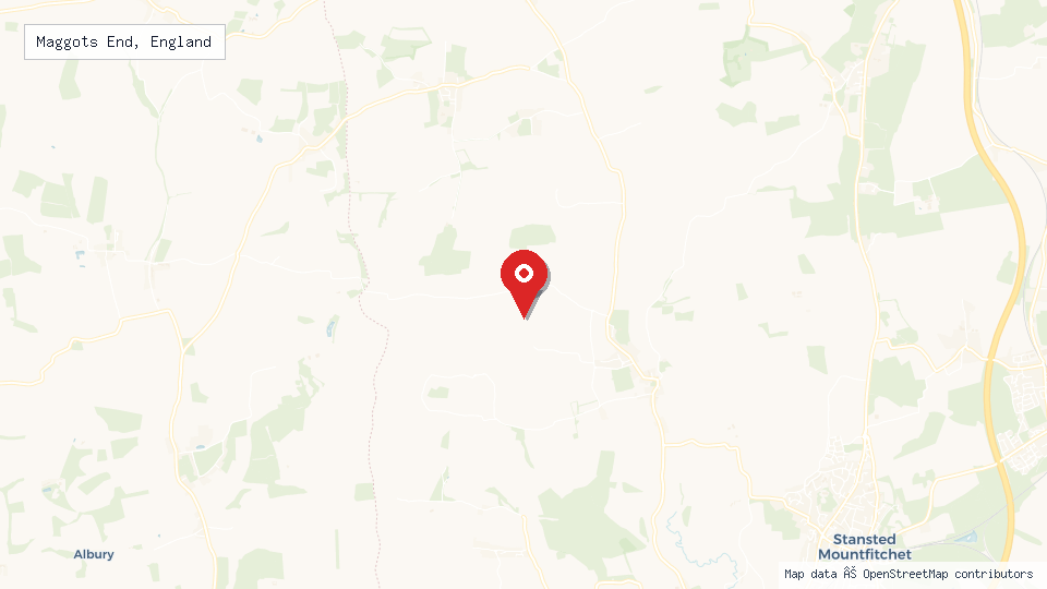 Street map of Maggots End, England with location pin