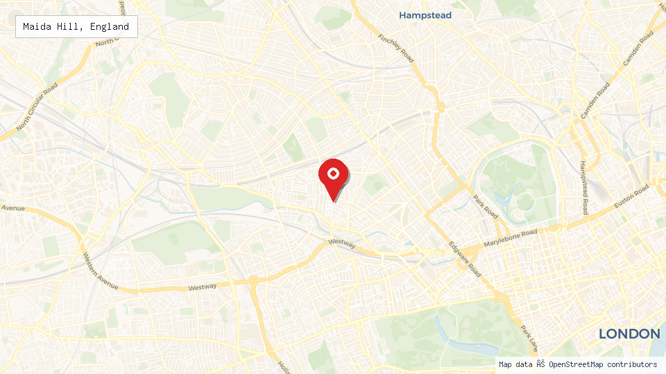 Street map of Maida Hill, England with location pin