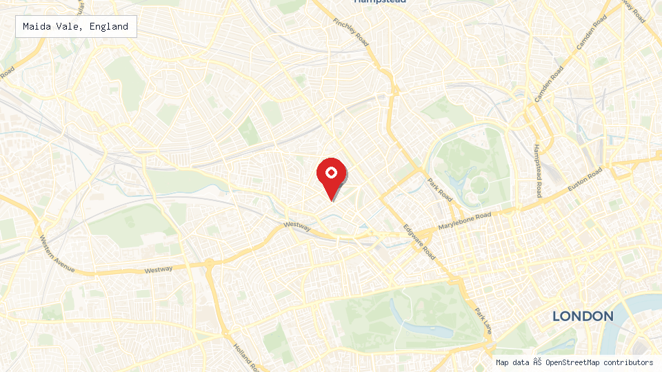 Street map of Maida Vale, England with location pin