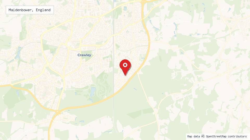 Street map of Maidenbower, England with location pin