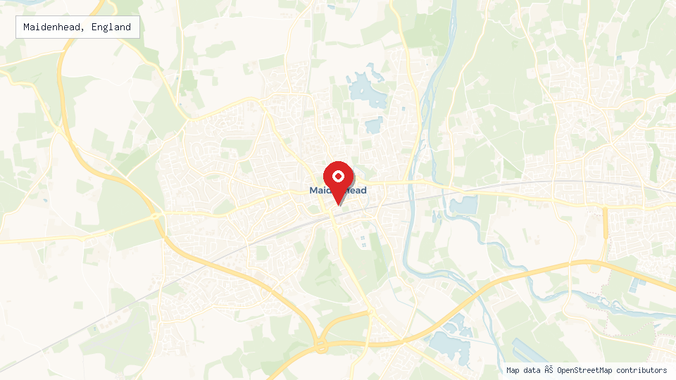 Street map of Maidenhead, England with location pin