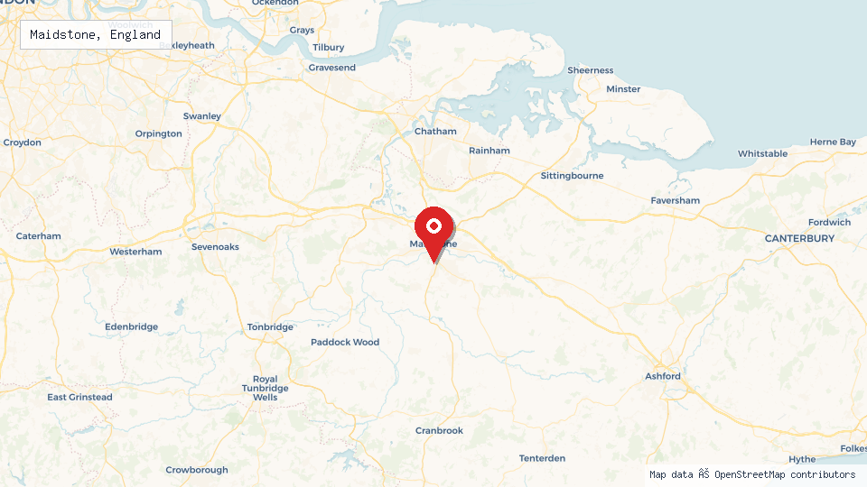 Street map of Maidstone, England with location pin