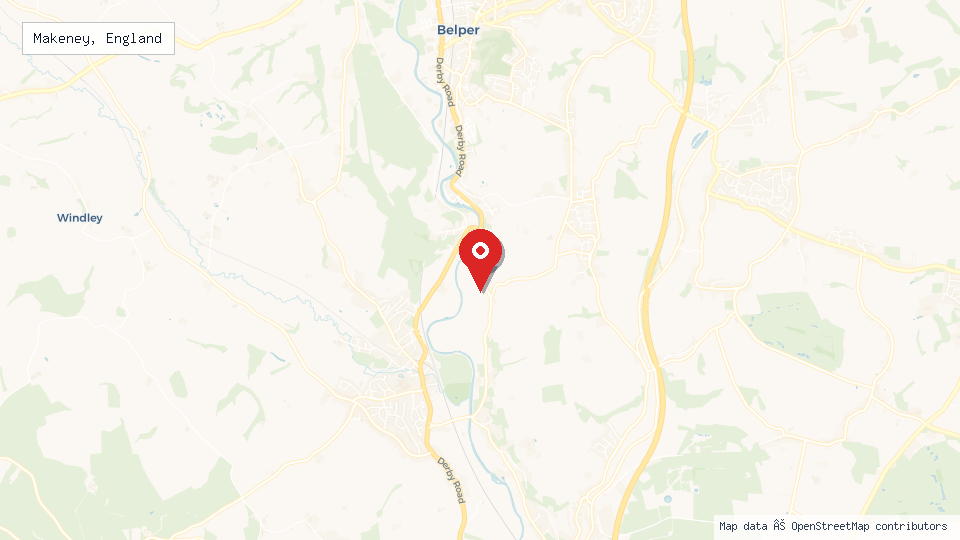Street map of Makeney, England with location pin