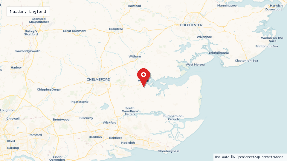 Street map of Maldon, England with location pin