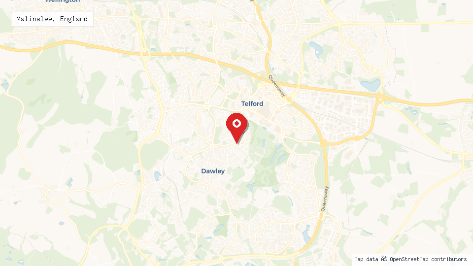 Street map of Malinslee, England with location pin