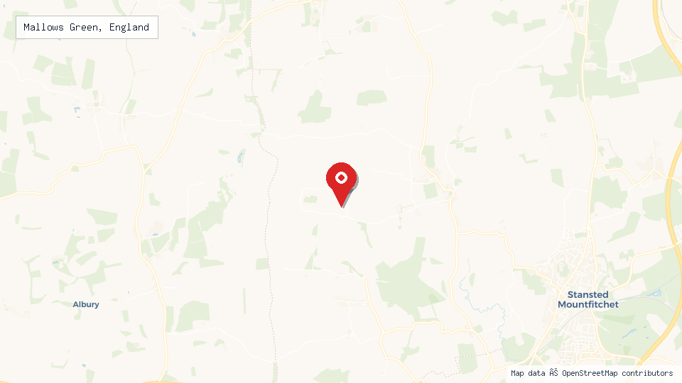 Street map of Mallows Green, England with location pin